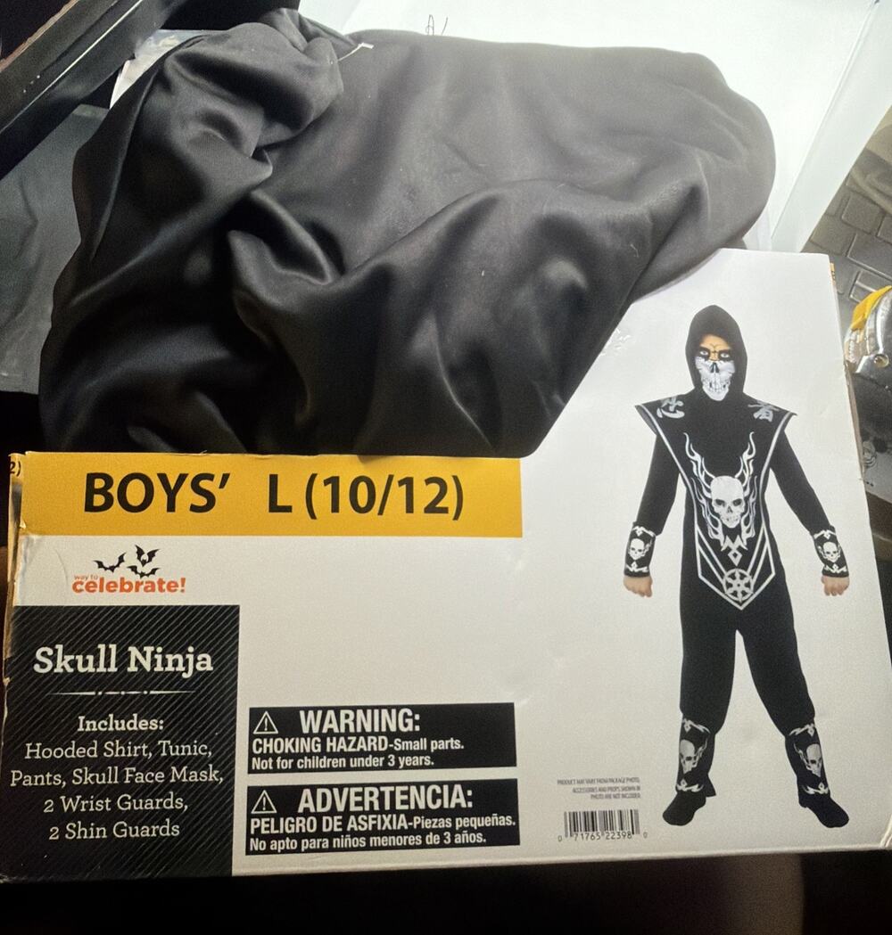 Halloween Costume Boys Skull Ninja Silver Large 10-12 New